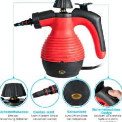 Dampfreiniger Handgerät chemiefreies Reinigen Dampfreinigen für Zuhause, Auto oder Veranda Rot