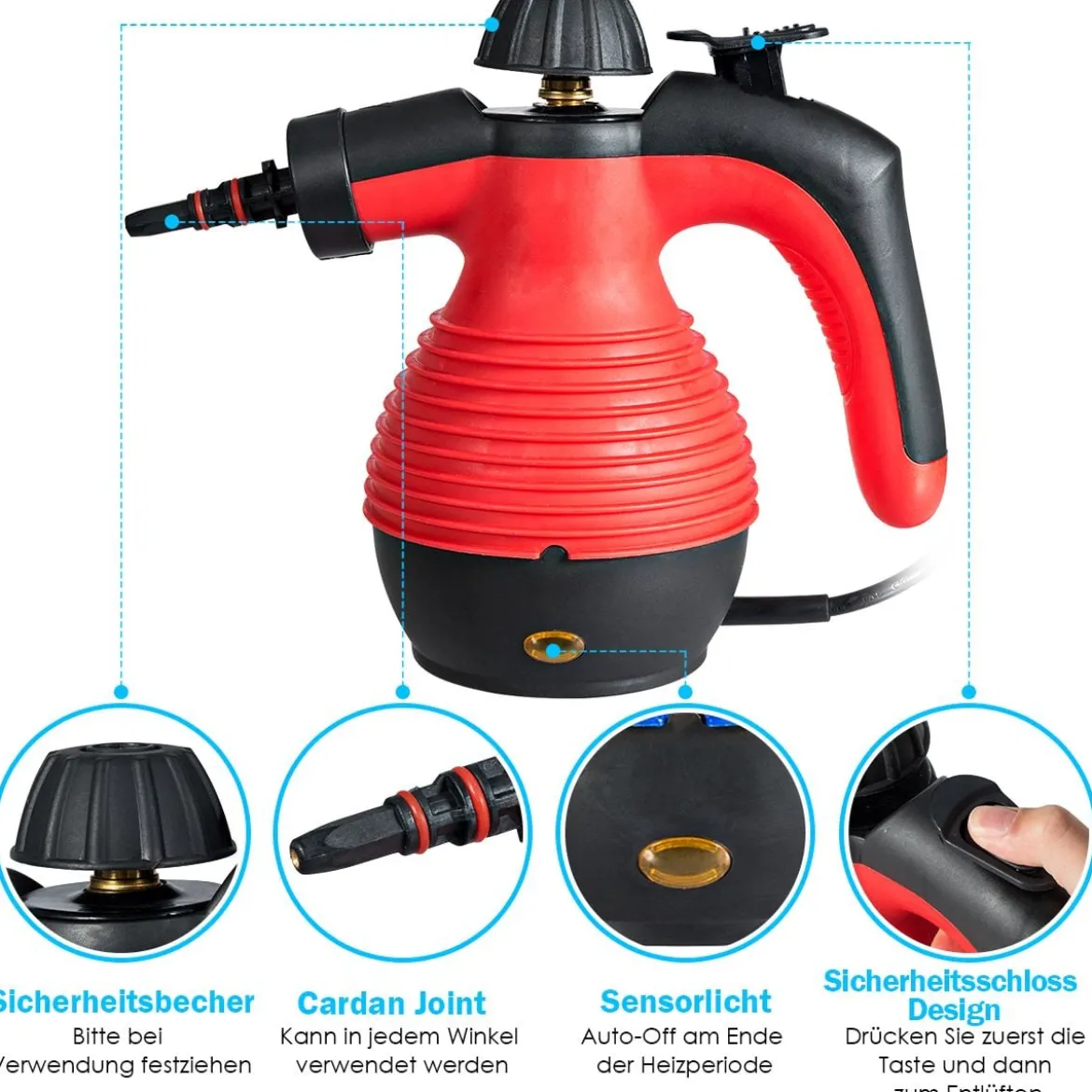 Dampfreiniger Handgerät chemiefreies Reinigen Dampfreinigen für Zuhause, Auto oder Veranda Rot