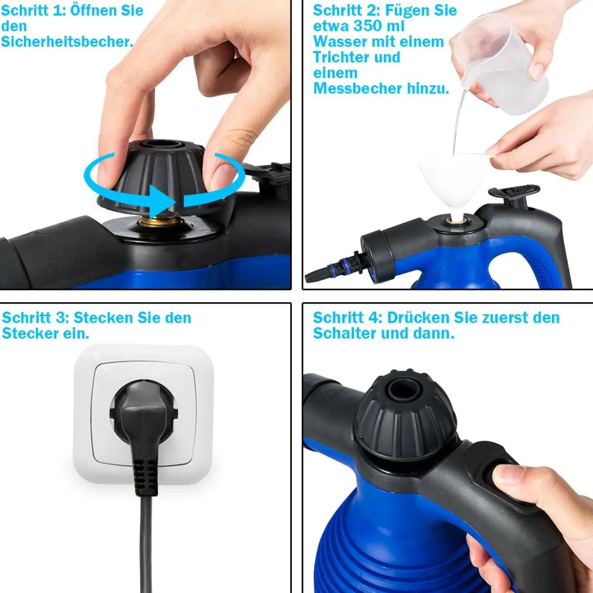 Dampfreiniger mit Handgriff Dampfdruckreiniger350 ml Wassertank Füllkapazität Dampfreinigen Blau