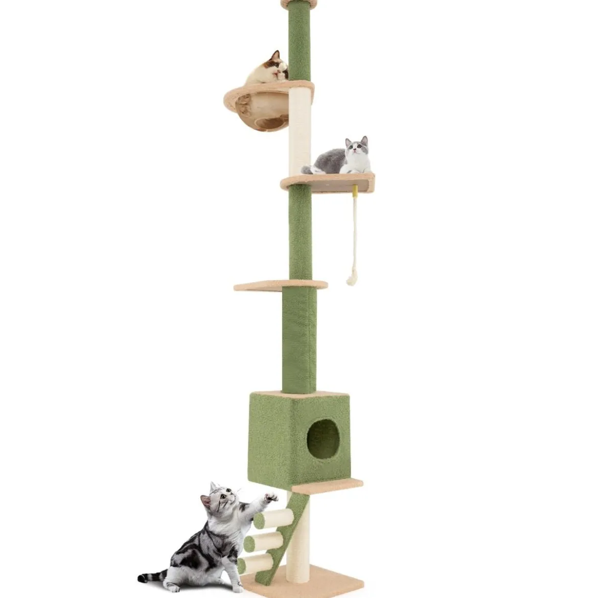 Deckenhoch Kratzbaum 5-stöckiger Katzenbaum mit Katzenhöhle & Raumkapsel 218-253 cm