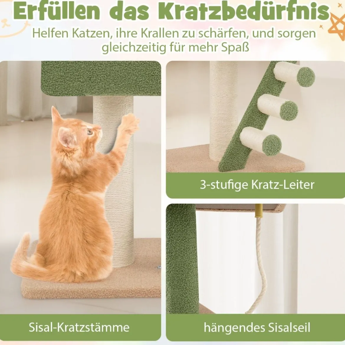 Deckenhoch Kratzbaum 5-stöckiger Katzenbaum mit Katzenhöhle & Raumkapsel 218-253 cm