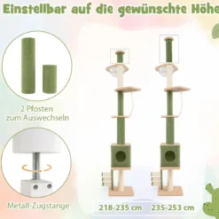 Deckenhoch Kratzbaum 5-stöckiger Katzenbaum mit Katzenhöhle & Raumkapsel 218-253 cm
