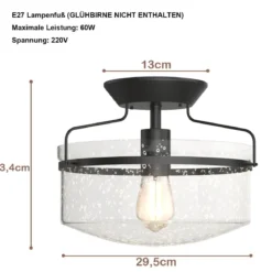 Deckenleuchte Glas Deckenlampe modern Lampe Vintage mit halboffenen Glasschirmen Schwarz