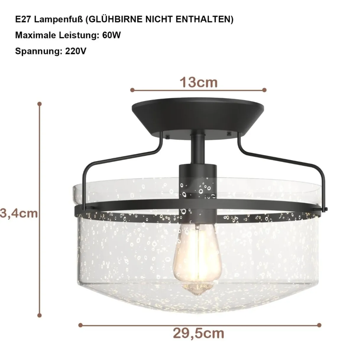 Deckenleuchte Glas Deckenlampe modern Lampe Vintage mit halboffenen Glasschirmen Schwarz