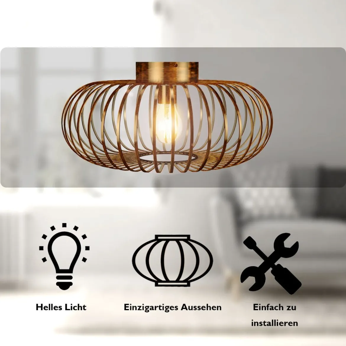 Deckenleuchte im antiken Messingdesign Deckenlampe Retro Lampe Vintage Metall Kupferfarben