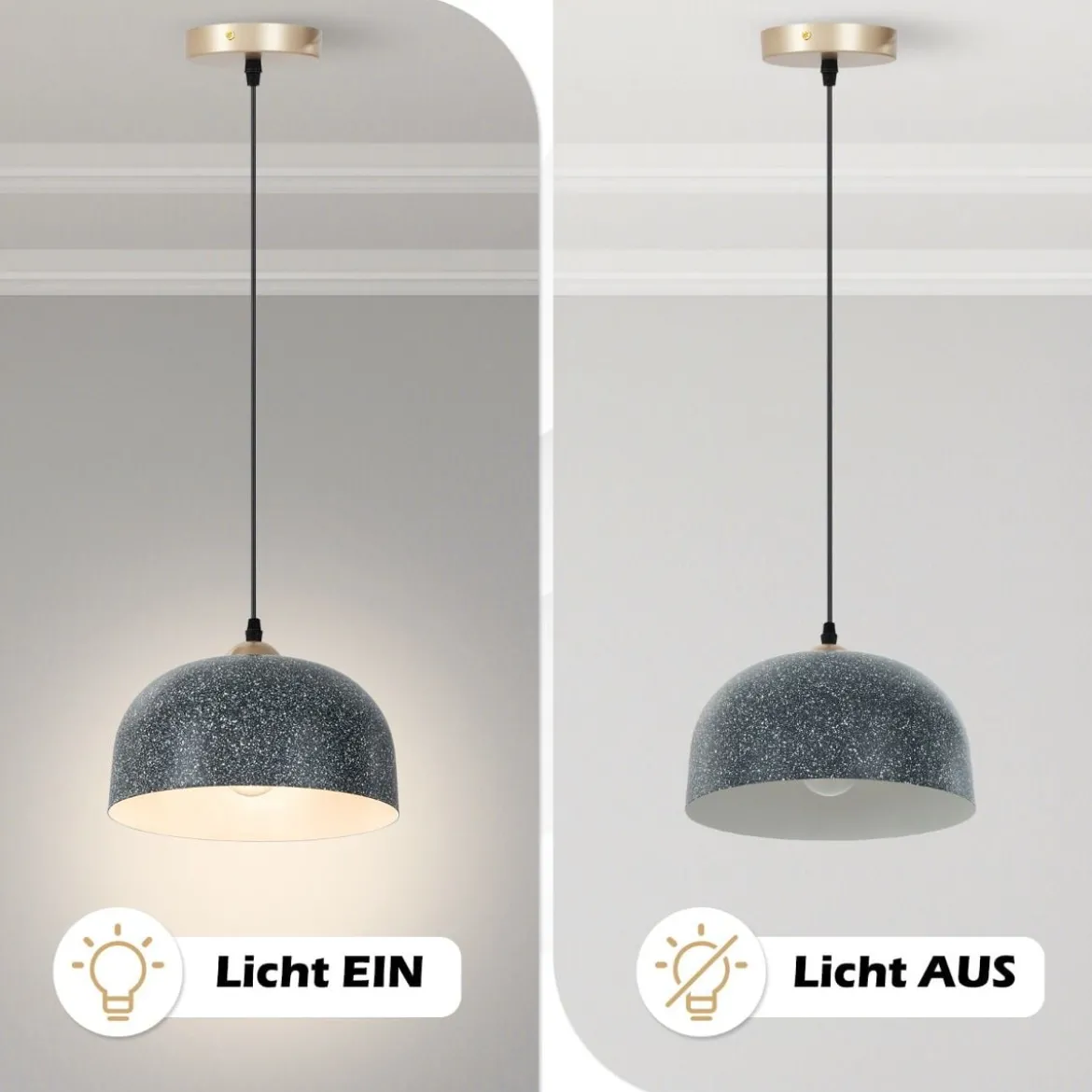 Deckenleuchte mit Verstellbarem Hängekabel & E27 Sockel Pendelleuchte Hängelampe Grau
