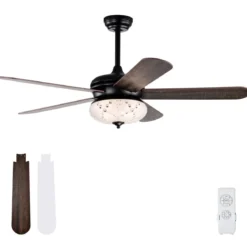 Deckenventilator mit Fernbedienung 132 cm Durchmesser Deckenlüfter mit 2 Stäben Schwarz