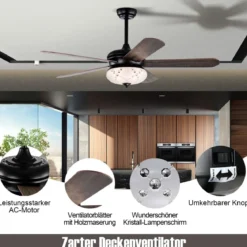 Deckenventilator mit Fernbedienung 132 cm Durchmesser Deckenlüfter mit 2 Stäben Schwarz