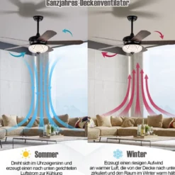 Deckenventilator mit Fernbedienung 132 cm Durchmesser Deckenlüfter mit 2 Stäben Schwarz