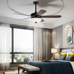 Deckenventilator mit Fernbedienung 132 cm Durchmesser Deckenlüfter mit 2 Stäben Schwarz