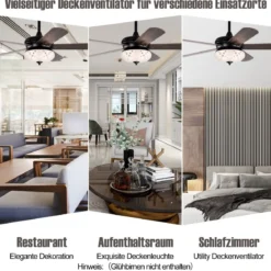 Deckenventilator mit Fernbedienung 132 cm Durchmesser Deckenlüfter mit 2 Stäben Schwarz