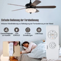 Deckenventilator mit Fernbedienung 132 cm Durchmesser Deckenlüfter mit 2 Stäben Schwarz