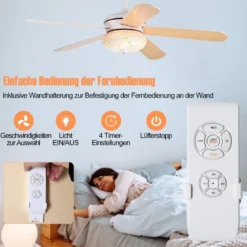 Deckenventilator mit Fernbedienung 132 cm Durchmesser Deckenlüfter mit 2 Stäben Weiß