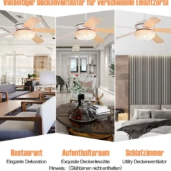 Deckenventilator mit Fernbedienung 132 cm Durchmesser Deckenlüfter mit 2 Stäben Weiß