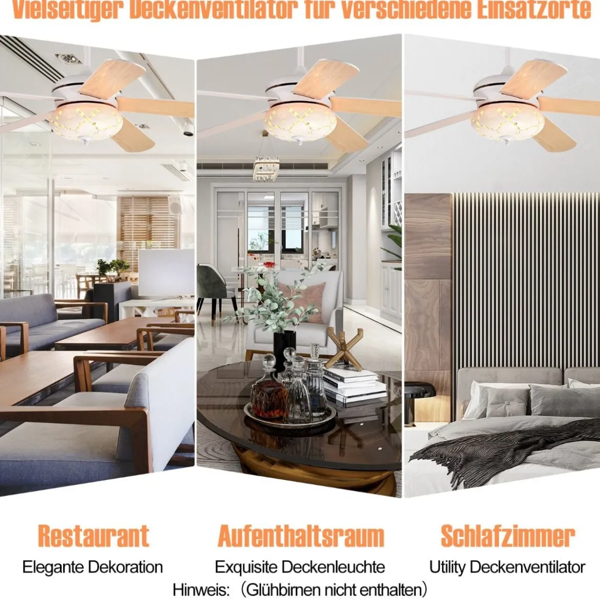Deckenventilator mit Fernbedienung 132 cm Durchmesser Deckenlüfter mit 2 Stäben Weiß
