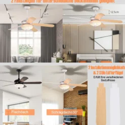 Deckenventilator mit Fernbedienung 132 cm Durchmesser Deckenlüfter mit 2 Stäben Weiß