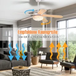 Deckenventilator mit Fernbedienung 132 cm Durchmesser Deckenlüfter mit 2 Stäben Weiß