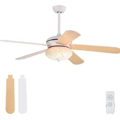Deckenventilator mit Fernbedienung 132 cm Durchmesser Deckenlüfter mit 2 Stäben Weiß