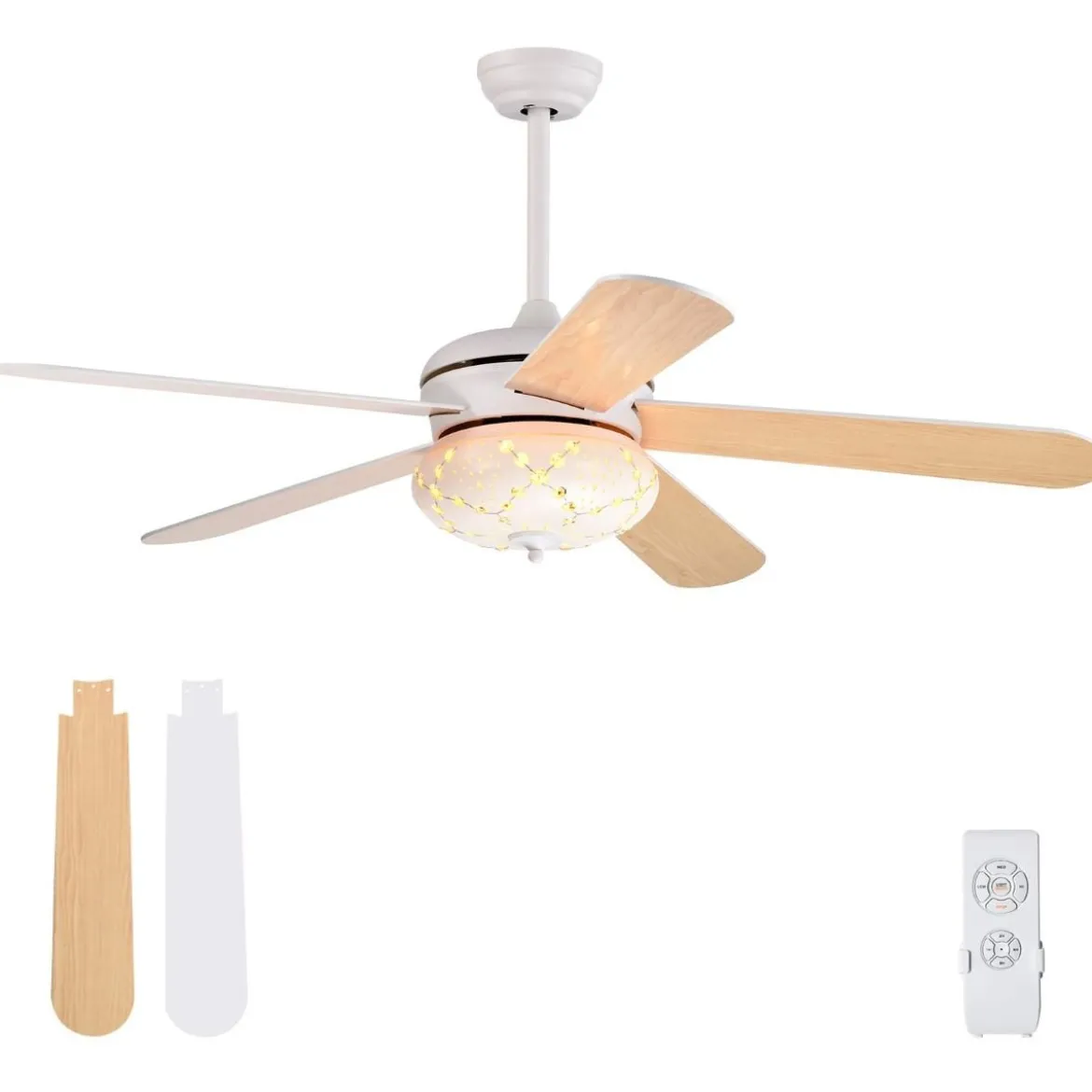 Deckenventilator mit Fernbedienung 132 cm Durchmesser Deckenlüfter mit 2 Stäben Weiß