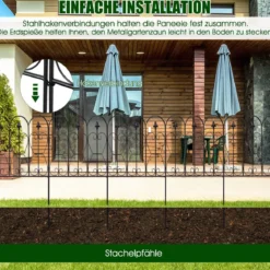 Dekorativer Gartenzaun Metallzäune mit Gewölbtem Design 63 x 80 cm Schwarz