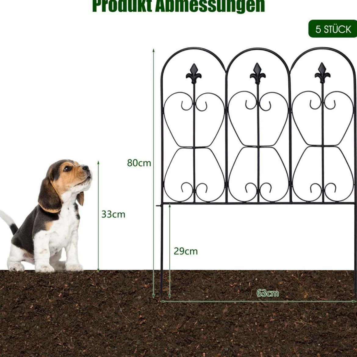 Dekorativer Gartenzaun Metallzäune mit Gewölbtem Design 63 x 80 cm Schwarz