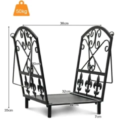 Dekoratives Brennholzregal Stabiles Holzlagerregal aus Stahl mit Griffen 36 x 32 x 35 cm Schwarz
