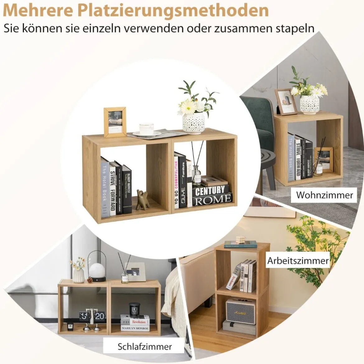 2 Dekorative Würfelregale Stapelbare Aufbewahrungsregale Natur