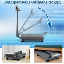 Digitale Plattformwaage 300kg / 50g Paketwaage mit Preisrechner LB/KG multifunktionale Ladenwaage Silber