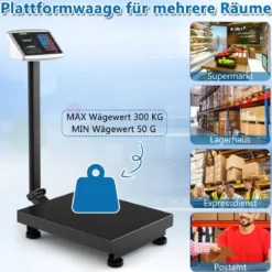 Digitale Plattformwaage 300kg / 50g Paketwaage mit Preisrechner LB/KG Multifunktionale Ladenwaage