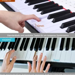 Digitales Klavier mit 88 Tasten tragbares elektronisches Keyboard 127 x 21,5 x 6,5 cm Weiß + Schwarz