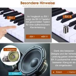Digitales Klavier mit 88 Tasten tragbares elektronisches Keyboard 127 x 21,5 x 6,5 cm Weiß + Schwarz