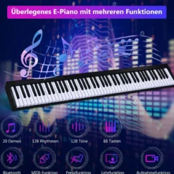 Digitales Piano Keyboard 88 Tasten tragbares elektronisches Musikinstrument Kinderklavier Kinderpiano Schwarz