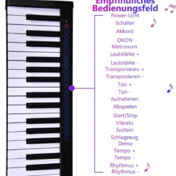 Digitales Piano Keyboard 88 Tasten tragbares elektronisches Musikinstrument Kinderklavier Kinderpiano Schwarz
