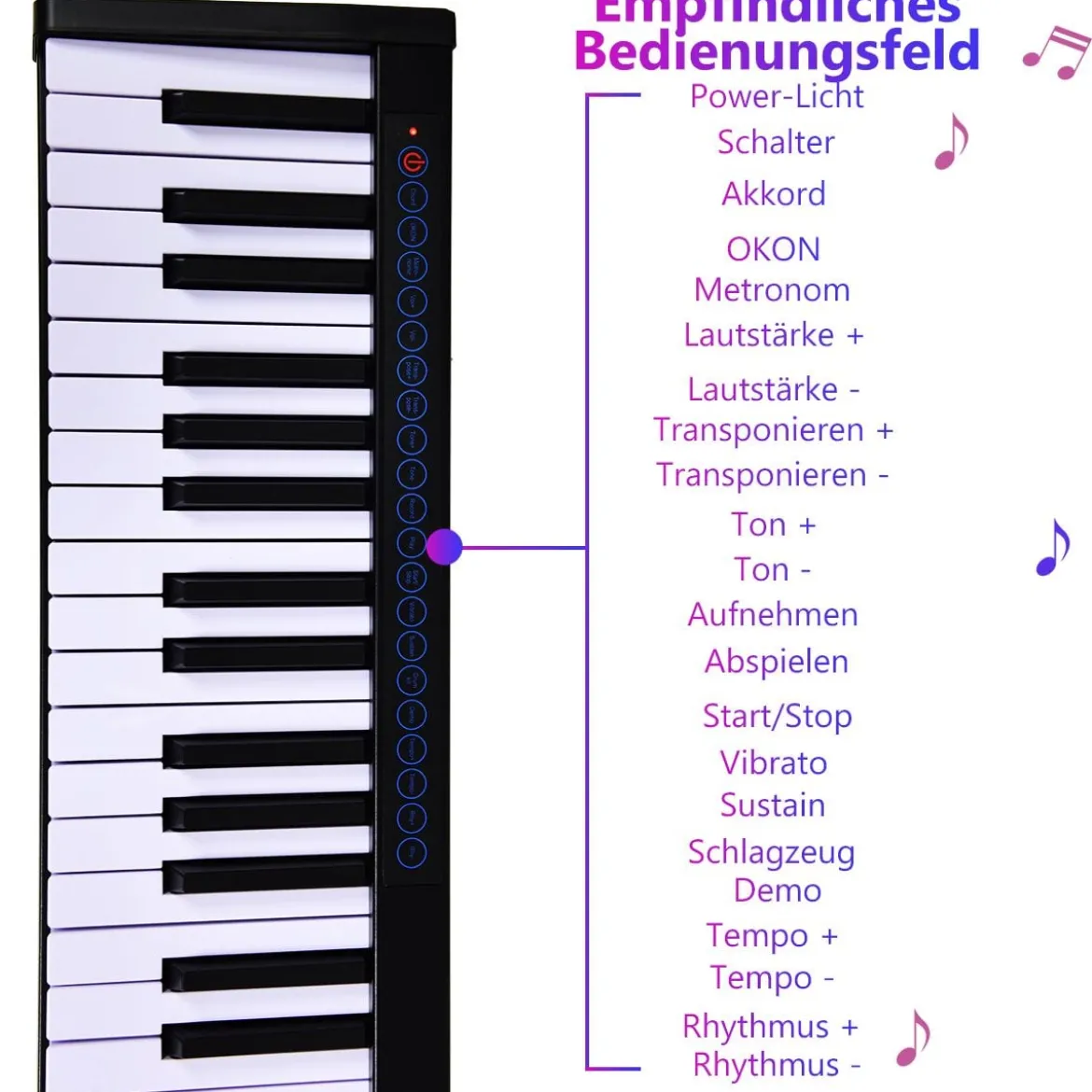 Digitales Piano Keyboard 88 Tasten tragbares elektronisches Musikinstrument Kinderklavier Kinderpiano Schwarz