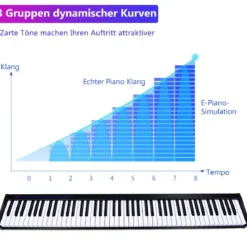 Digitales Piano Keyboard 88 Tasten tragbares elektronisches Musikinstrument Kinderklavier Kinderpiano Schwarz