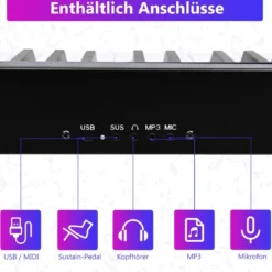 Digitales Piano Keyboard 88 Tasten tragbares elektronisches Musikinstrument Kinderklavier Kinderpiano Schwarz