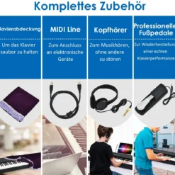 Digitalpiano Klavier Elektrisches Keyboard Klaviertastatur mit Netzteil 135x32,5x10,5CM