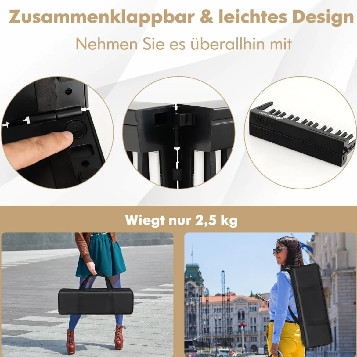 Digital Piano mit 61 Tasten & Bluetooth & Notenständer & Pedal & Klaviertasche Klappbar