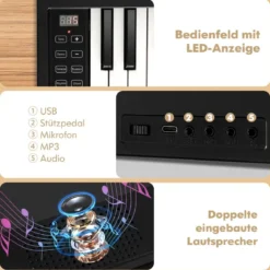 Digital Piano mit 61 Tasten & Bluetooth & Notenständer & Pedal & Klaviertasche Klappbar