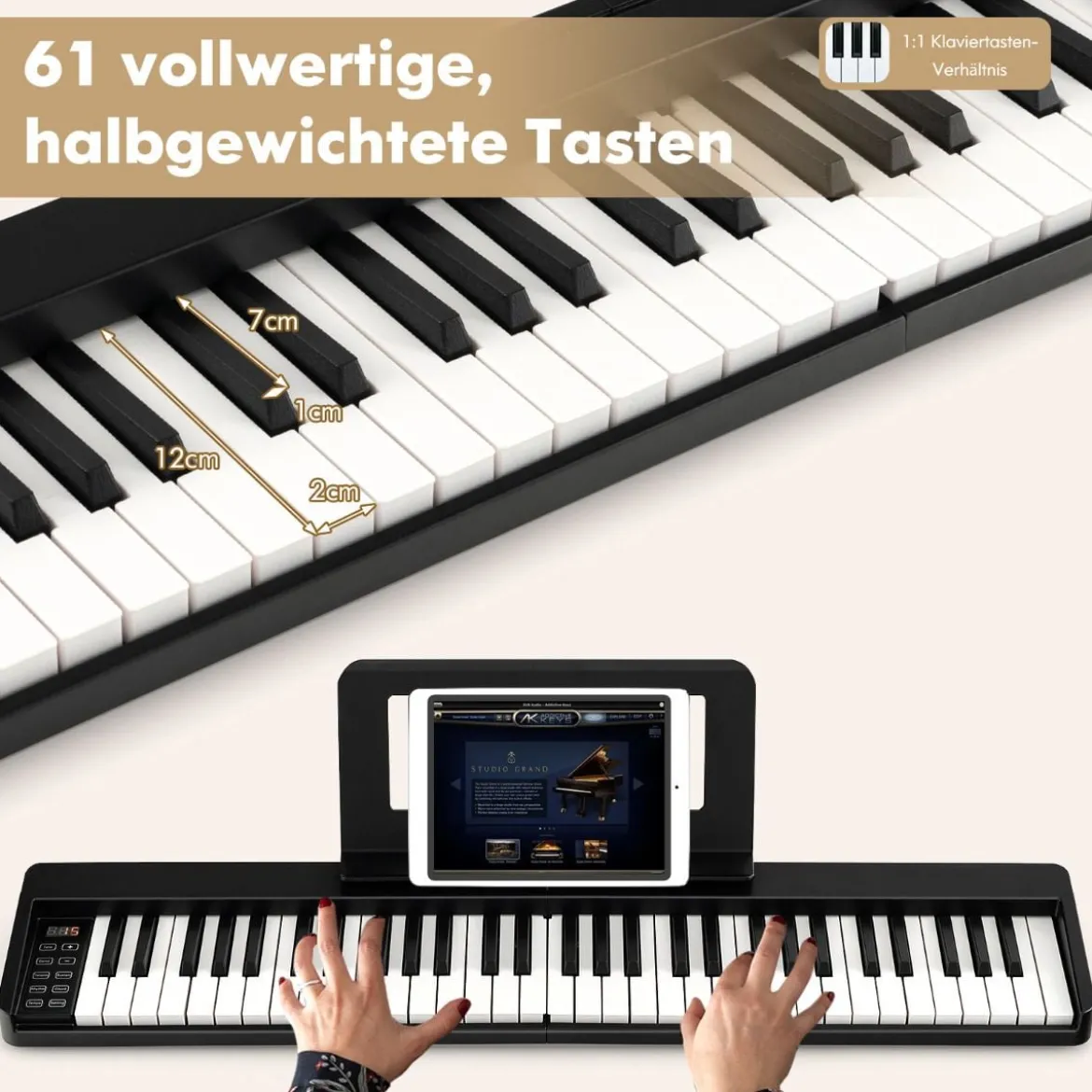 Digital Piano mit 61 Tasten & Bluetooth & Notenständer & Pedal & Klaviertasche Klappbar