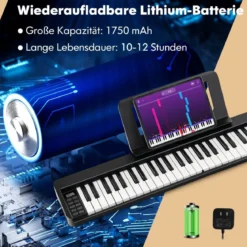 Digital Piano mit 61 Tasten & Bluetooth & Notenständer & Pedal & Klaviertasche Klappbar