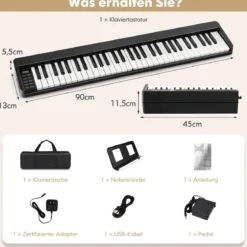 Digital Piano mit 61 Tasten & Bluetooth & Notenständer & Pedal & Klaviertasche Klappbar