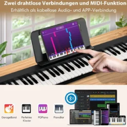 Digital Piano mit 61 Tasten & Bluetooth & Notenständer & Pedal & Klaviertasche Klappbar