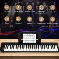 Digital Piano mit 61 Tasten & Bluetooth & Notenständer & Pedal & Klaviertasche Klappbar