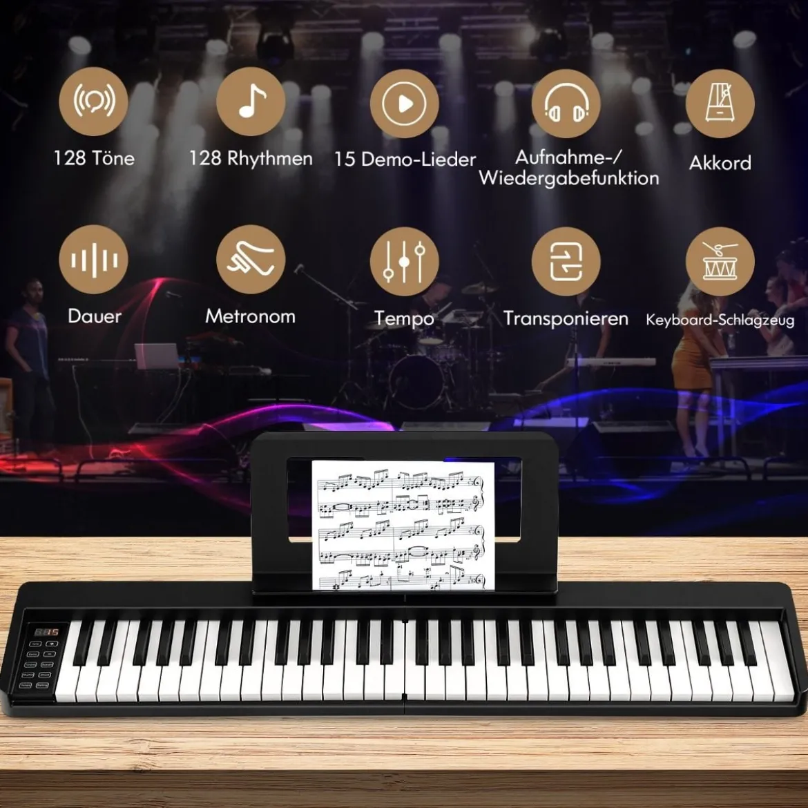 Digital Piano mit 61 Tasten & Bluetooth & Notenständer & Pedal & Klaviertasche Klappbar