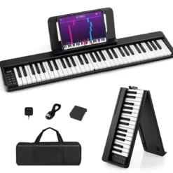 Digital Piano mit 61 Tasten & Bluetooth & Notenständer & Pedal & Klaviertasche Klappbar