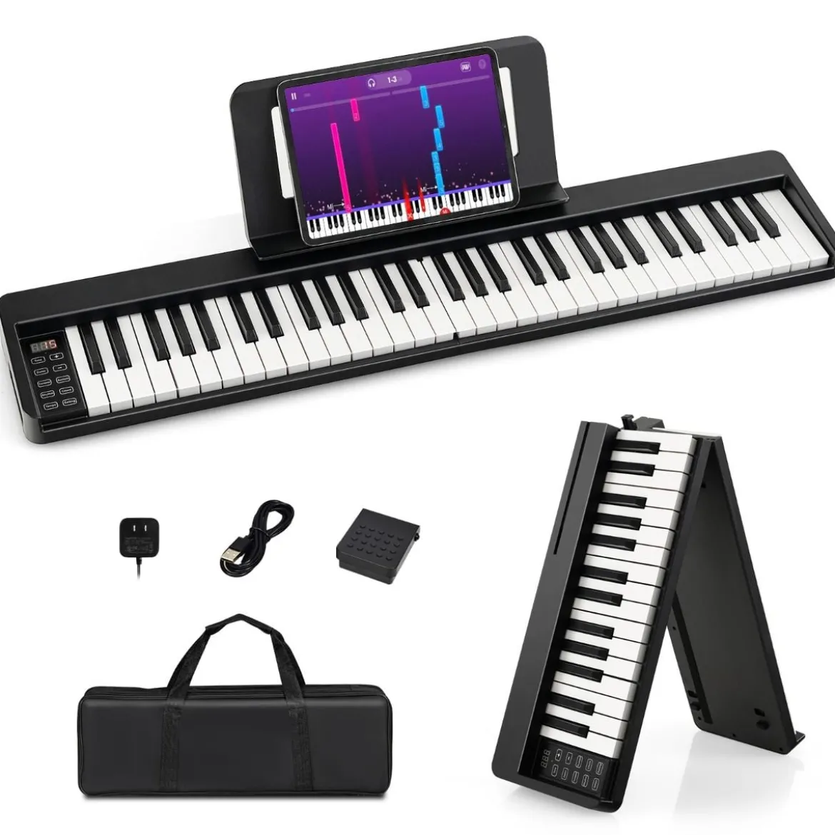 Digital Piano mit 61 Tasten & Bluetooth & Notenständer & Pedal & Klaviertasche Klappbar