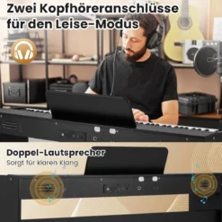 Digital Piano 88-Tasten mit Hammermechanik gewichtete Tastatur E-Piano mit Möbelständer Schwarz