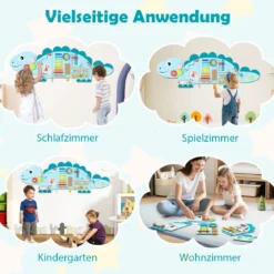 Dinosaurier Aktivitätswand für Kleinkinder 11-in-1 Montessori Holz-Sensorik-Wandspielzeug Blau