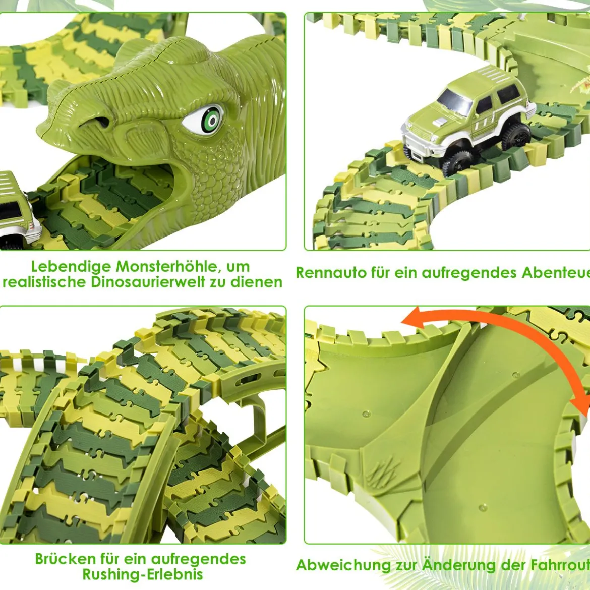 Dinosaurier Rennstrecke Autos Schienenbahn Spielset für Kinder